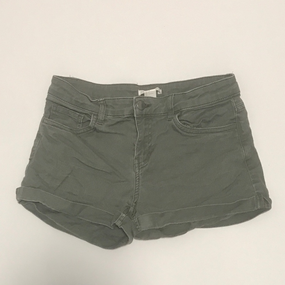 Olive Green Denim Shorts